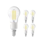 Confezione Multipack 5x Calex Smart Tuya Wifi E14 Sferica 4.5W 450lm - 818-830 Regolabile Bianca | Dimmerabile - Sostitutiva 40W 